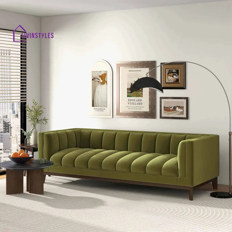 Piyush Olive Green Three Seater Sofa For Living Room