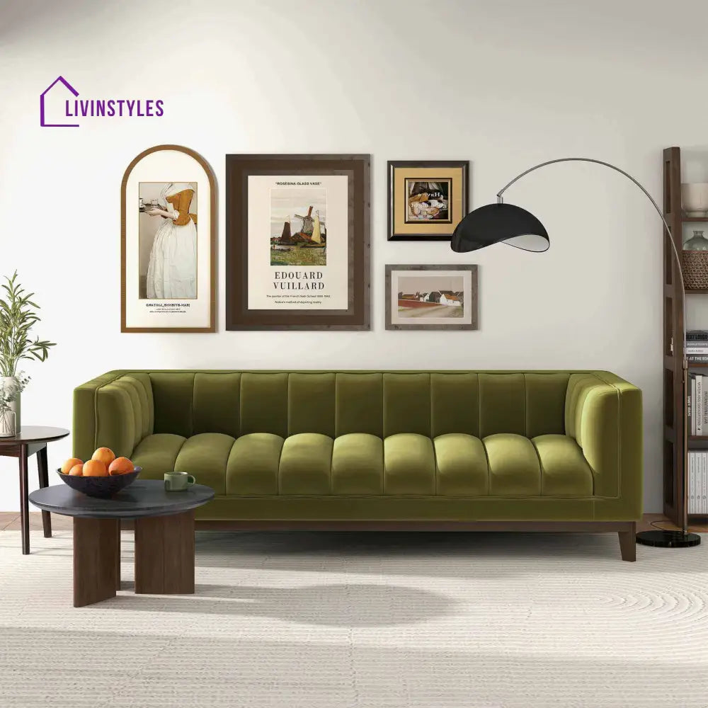 Piyush Olive Green Three Seater Sofa For Living Room