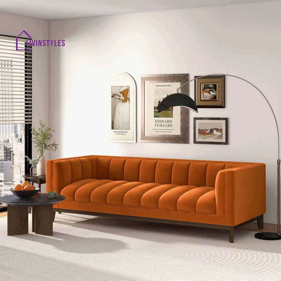 Piyush Orange Three Seater Sofa For Living Room