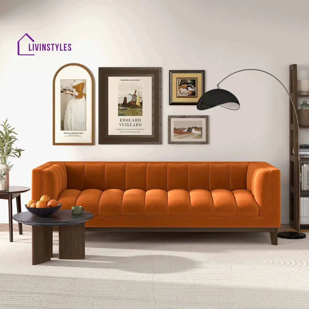 Piyush Orange Three Seater Sofa For Living Room