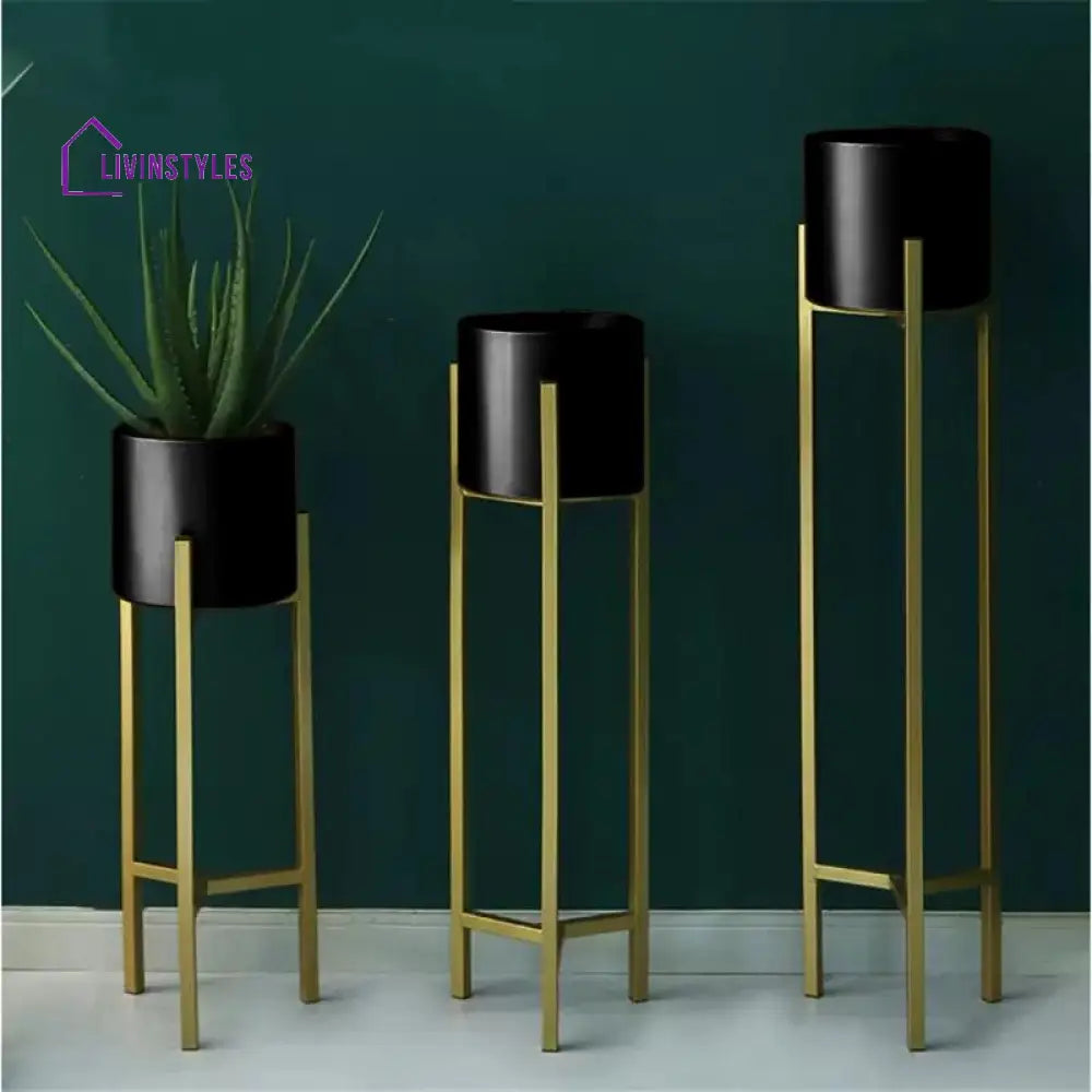 Plant Stand 3 Pcs Modern Planters For Indoor Plants Metal Floor Planter Set With Foldable