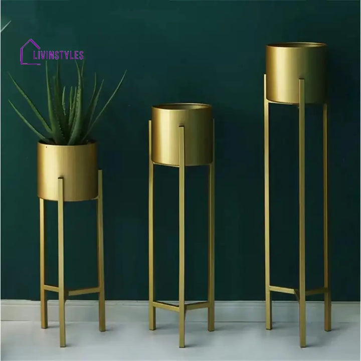 Plant Stand 3 Pcs Modern Planters For Indoor Plants Metal Floor Planter Set With Foldable