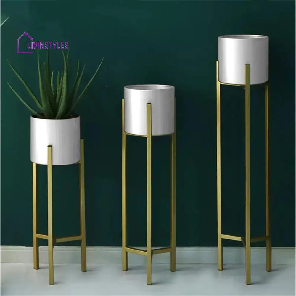 Plant Stand 3 Pcs Modern Planters For Indoor Plants Metal Floor Planter Set With Foldable