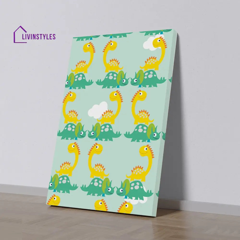 Playful Cartoon Dinosaur Canvas Art Wall Painting 16 X 20 Inch / Stretch