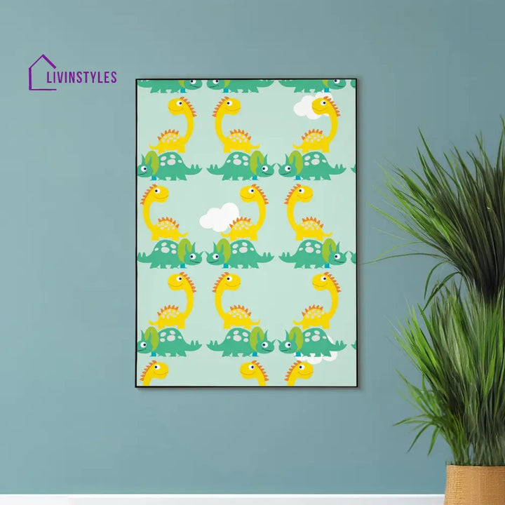 Playful Cartoon Dinosaur Canvas Art Wall Painting