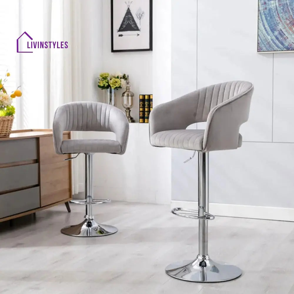 Plush Feel Grey Velvet Adjustable Bar Stool / Long Chair Chairs