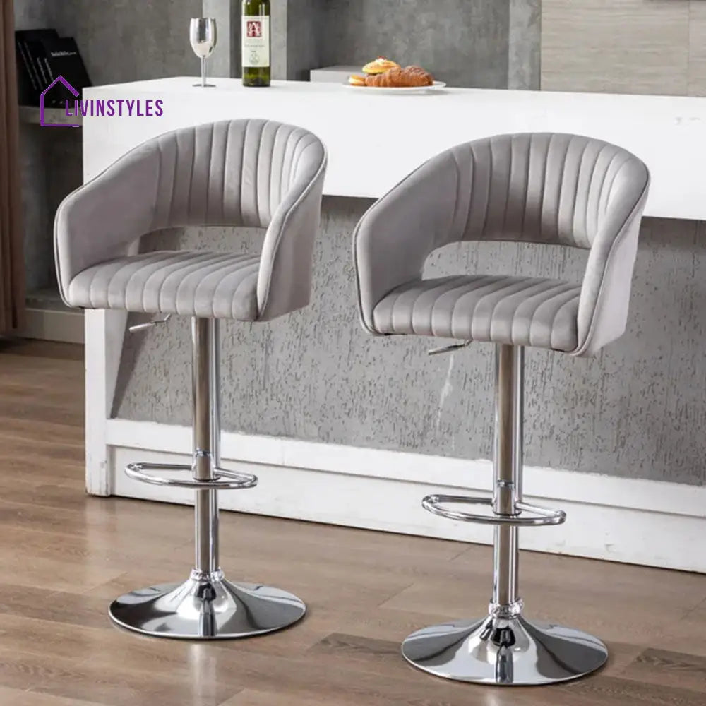 Plush Feel Grey Velvet Adjustable Bar Stool / Long Chair Chairs