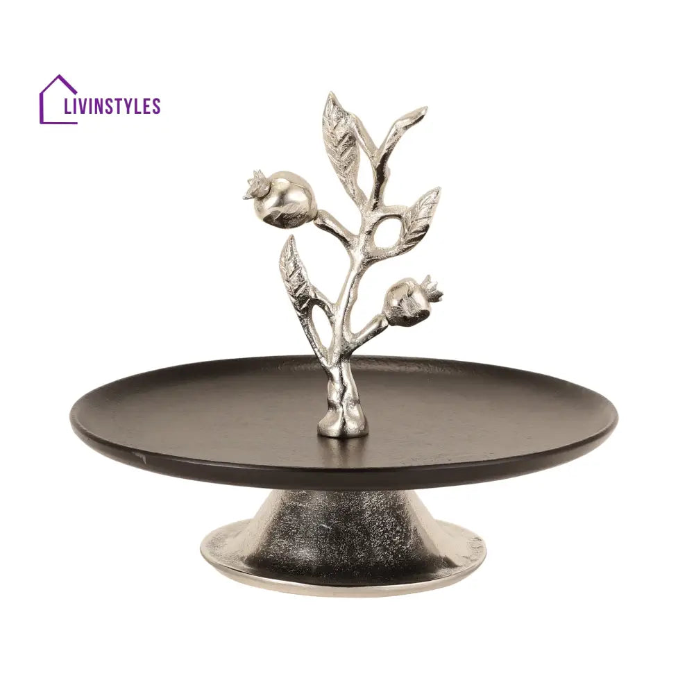 Pomegranate Metal Cake Stand In Silver Black