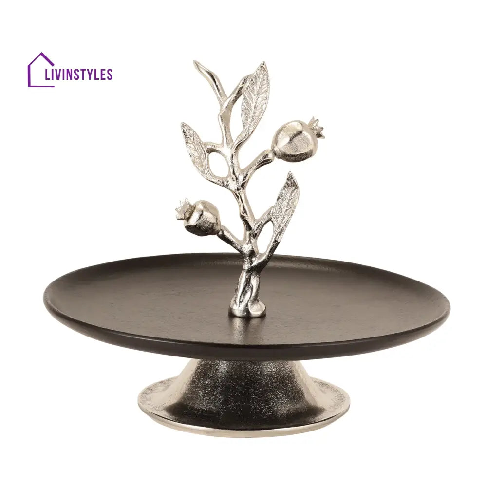 Pomegranate Metal Cake Stand In Silver Black