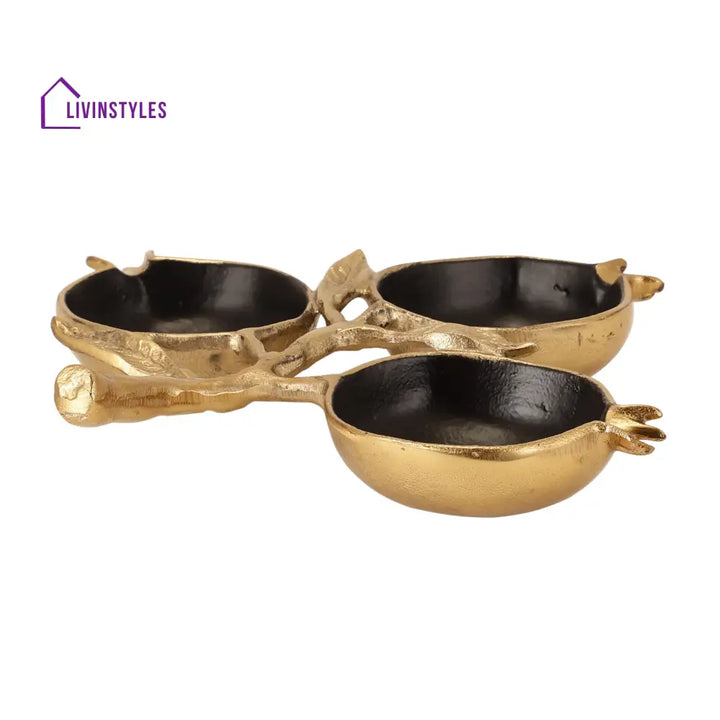 Pomegranate Metal Leaf Platter In Gold Black Platter