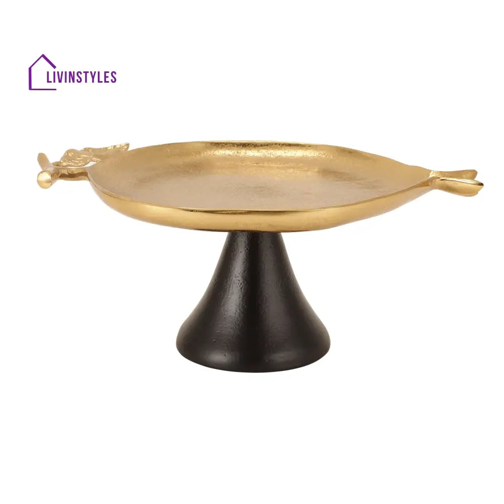 Pomegranate Metal Platter In Gold Black Cake Stand