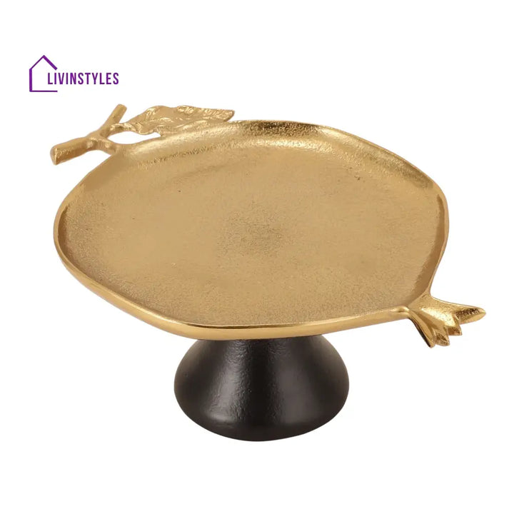 Pomegranate Metal Platter In Gold Black Cake Stand