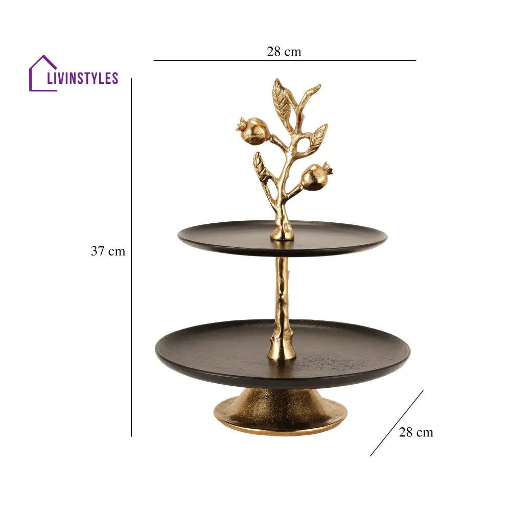 Pomegranate Metal Two Layer Cake Stand In Gold Black