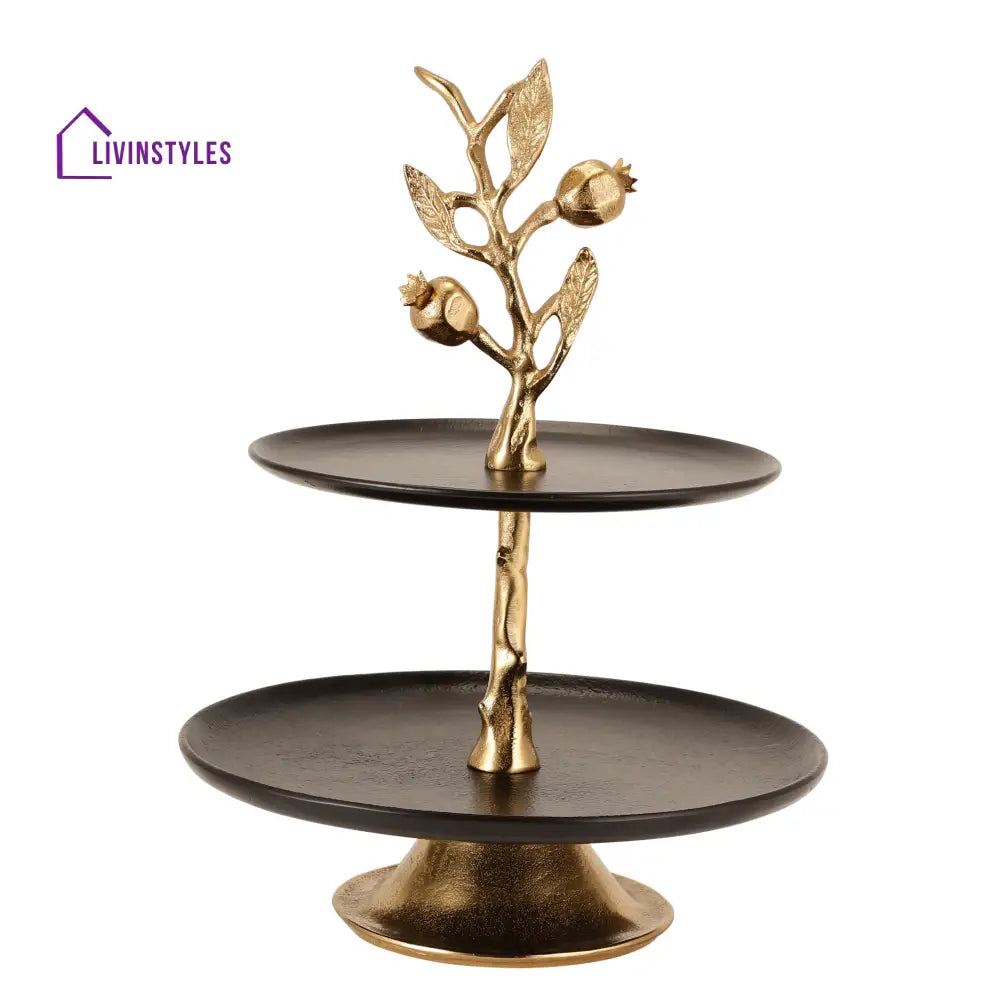 Pomegranate Metal Two Layer Cake Stand In Gold Black