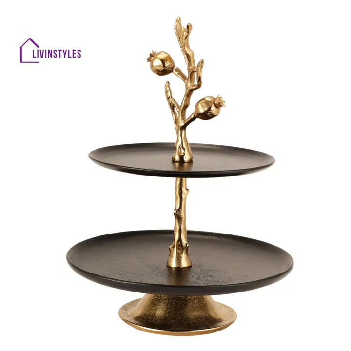 Pomegranate Metal Two Layer Cake Stand In Gold Black