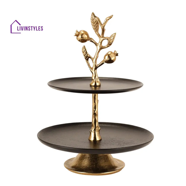 Pomegranate Metal Two Layer Cake Stand In Gold Black