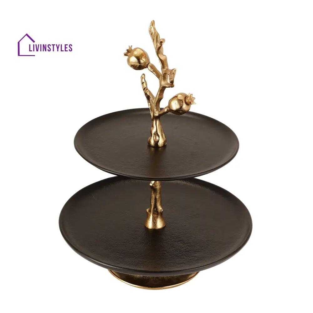 Pomegranate Metal Two Layer Cake Stand In Gold Black