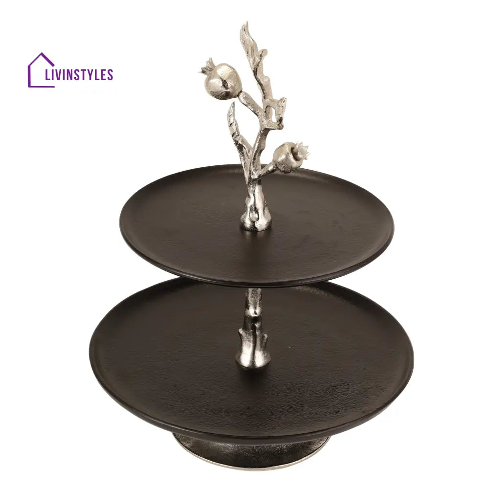 Pomegranate Metal Two Layer Cake Stand In Silver Black