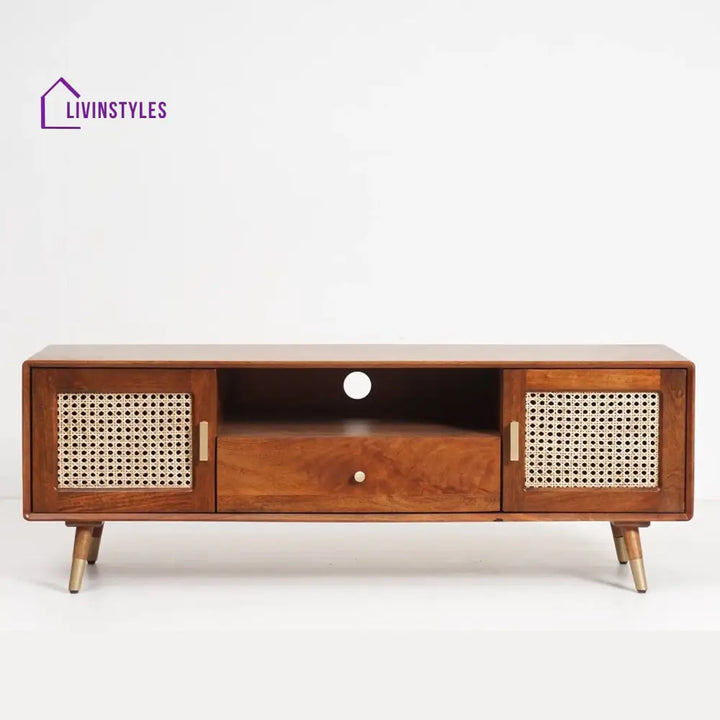 Pooran Solid Wood Rattan Cane Tv Unit