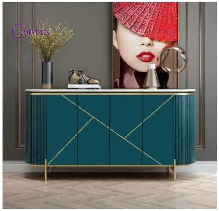 Poppy Modern Console Table With 4 Doors and Stainless Steel Frame Teal Colour