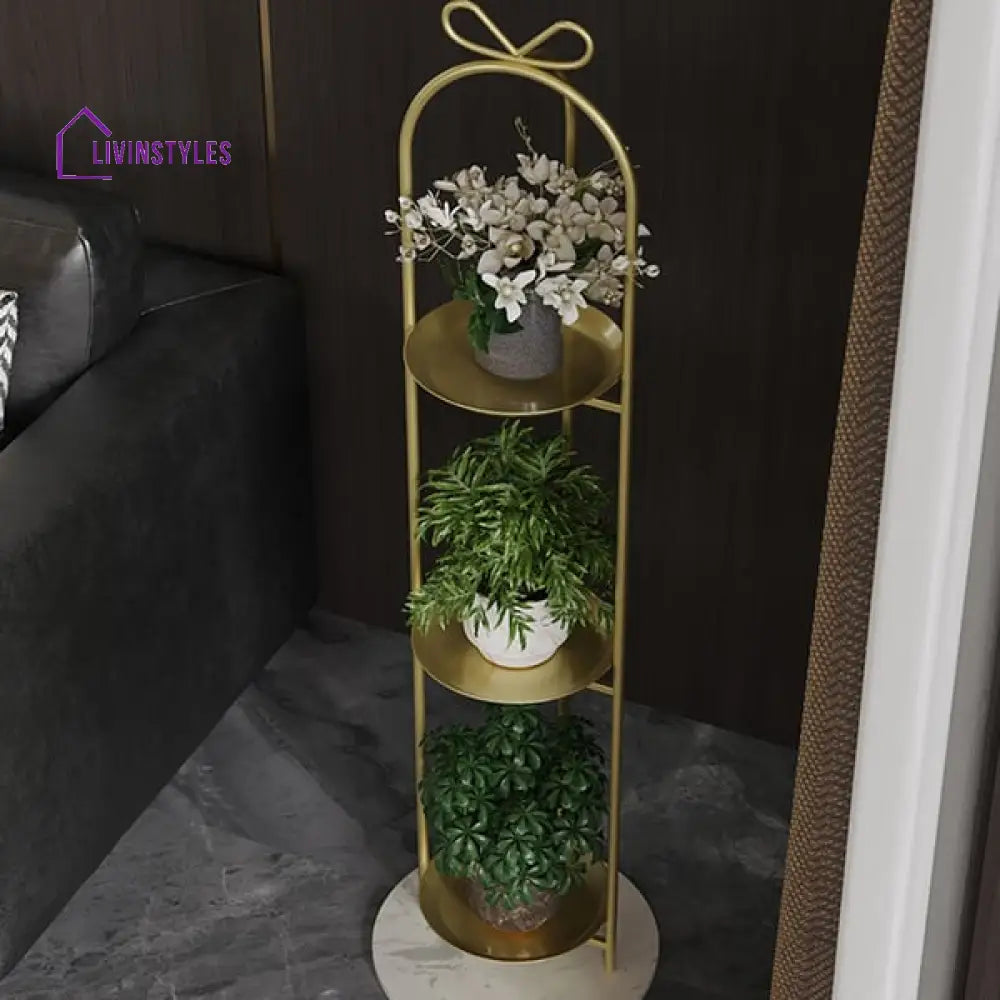 Portland 3-Tier Round Metal Plant Stand In Gold Color Stands