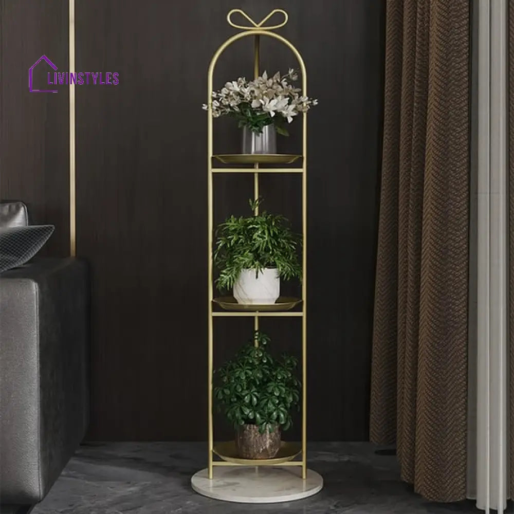 Portland 3-Tier Round Metal Plant Stand In Gold Color Stands