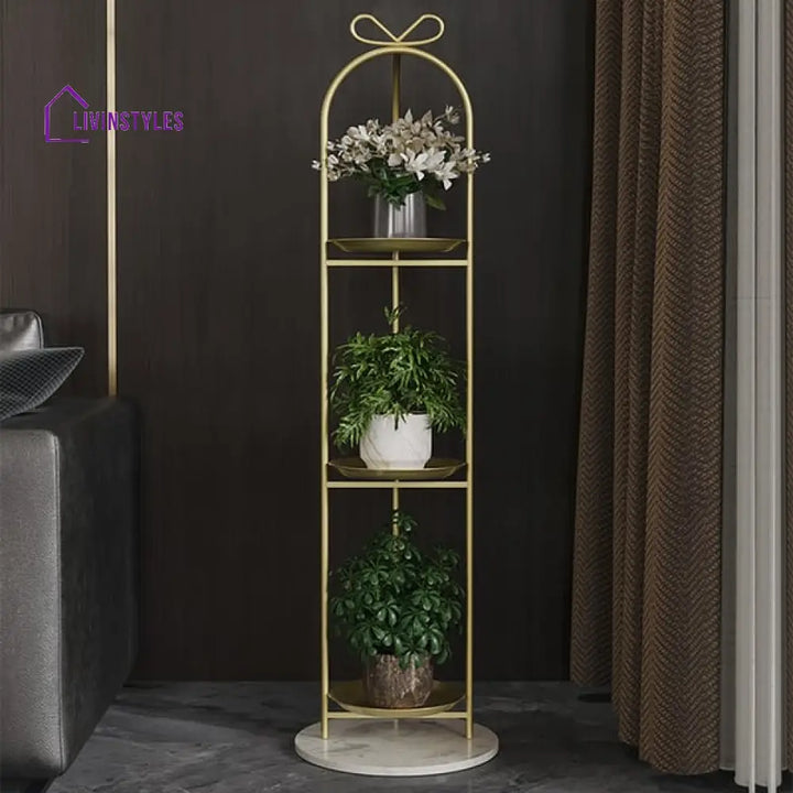 Portland 3-Tier Round Metal Plant Stand In Gold Color Stands