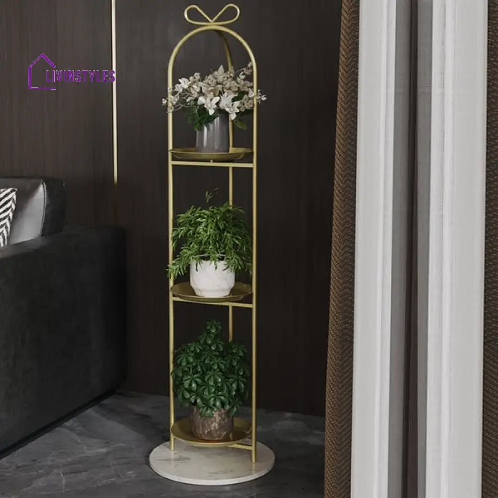 Portland 3-Tier Round Metal Plant Stand In Gold Color Stands