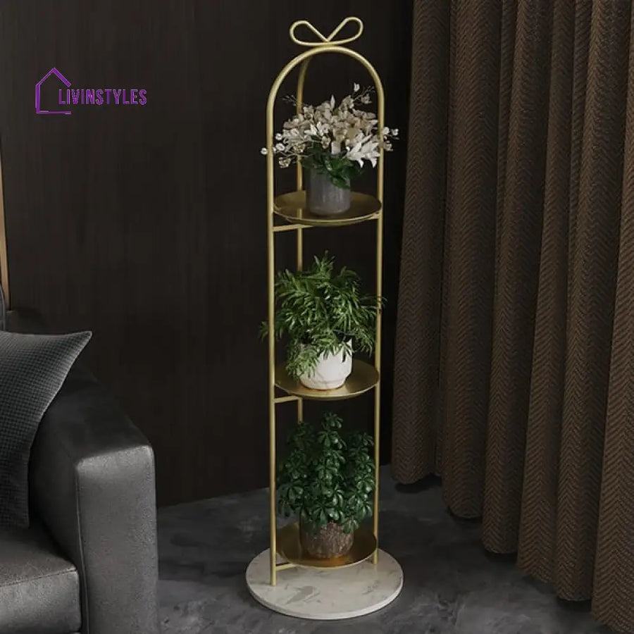 Portland 3-Tier Round Metal Plant Stand In Gold Color Stands