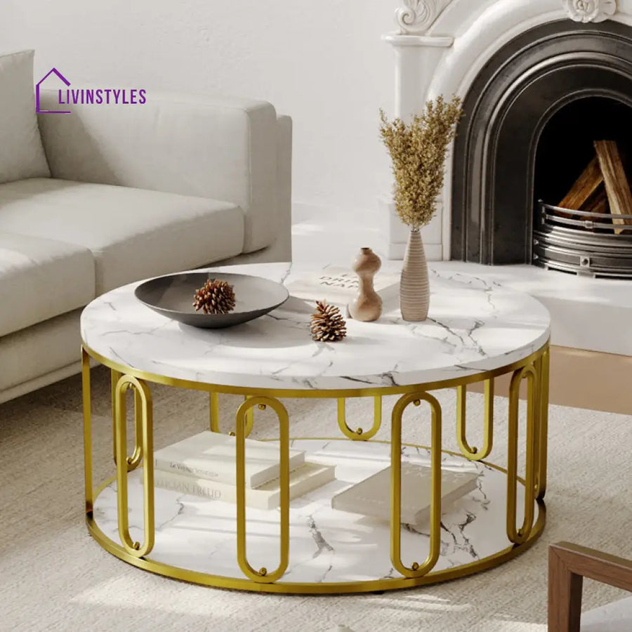 Prabha Iron Coffee Table With Marble Top For Living Room