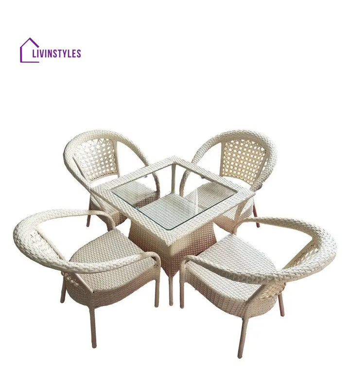 Pragya Outdoor Patio Seating Set 4 Chairs And 1 Table (Cream) Coffee Sets