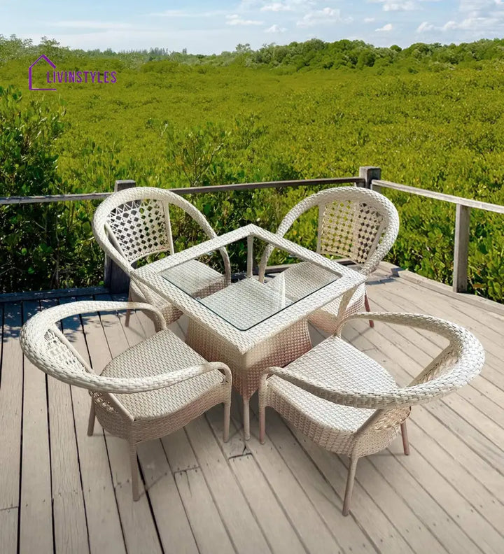 Pragya Outdoor Patio Seating Set 4 Chairs And 1 Table (Cream) Coffee Sets