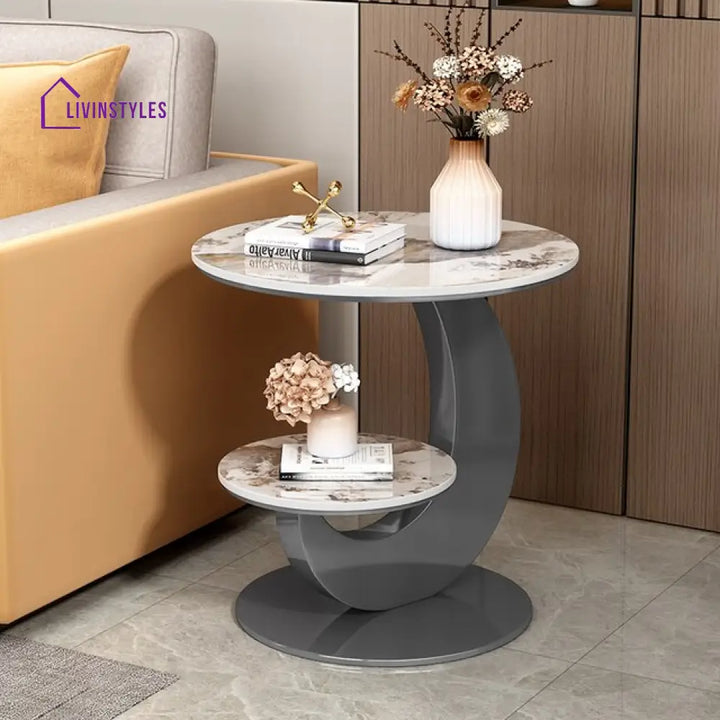 Pratiksha Double Layered Metal Frame Marble Top Side Table End Tables