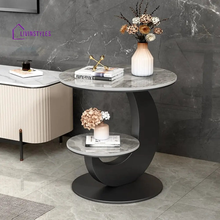 Pratiksha Double Layered Metal Frame Marble Top Side Table End Tables