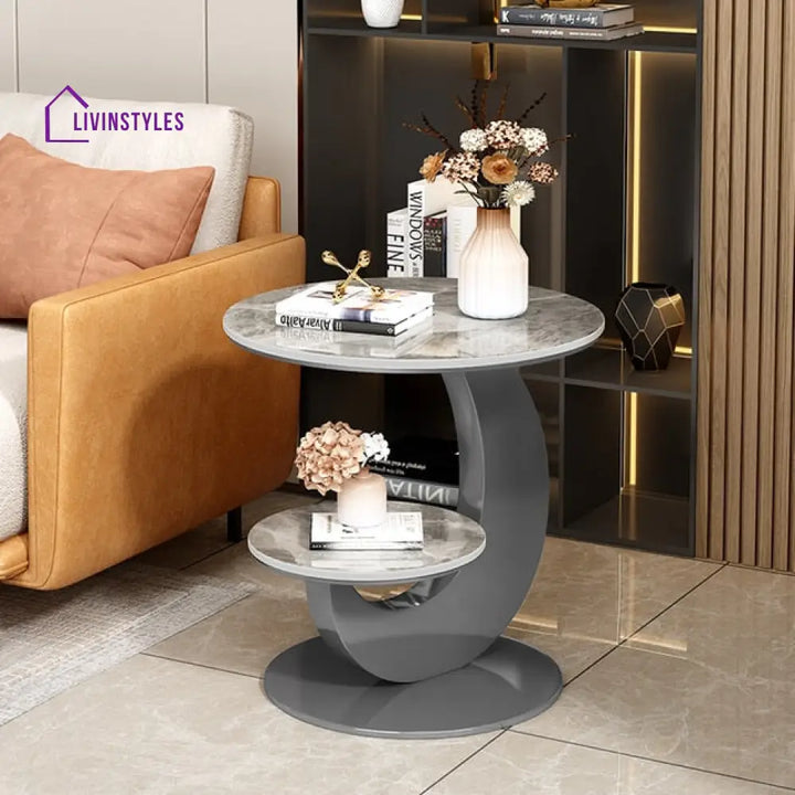 Pratiksha Double Layered Metal Frame Marble Top Side Table End Tables