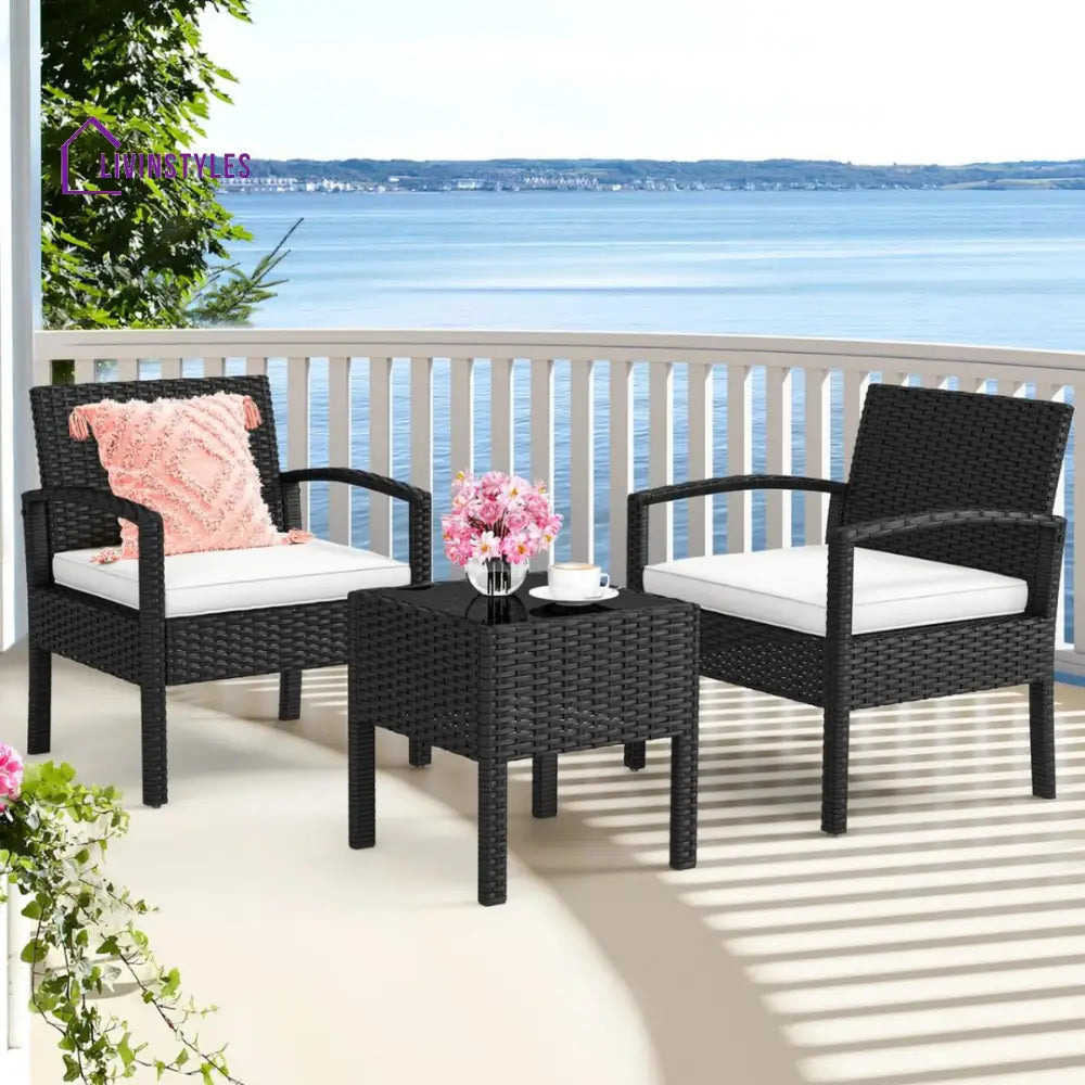 Pratiksha Outdoor Patio Seating Set 2 Chairs And 1 Table Black Coffee Sets