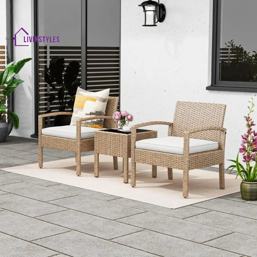 Pratiksha Outdoor Patio Seating Set 2 Chairs And 1 Table Light Brown Coffee Sets