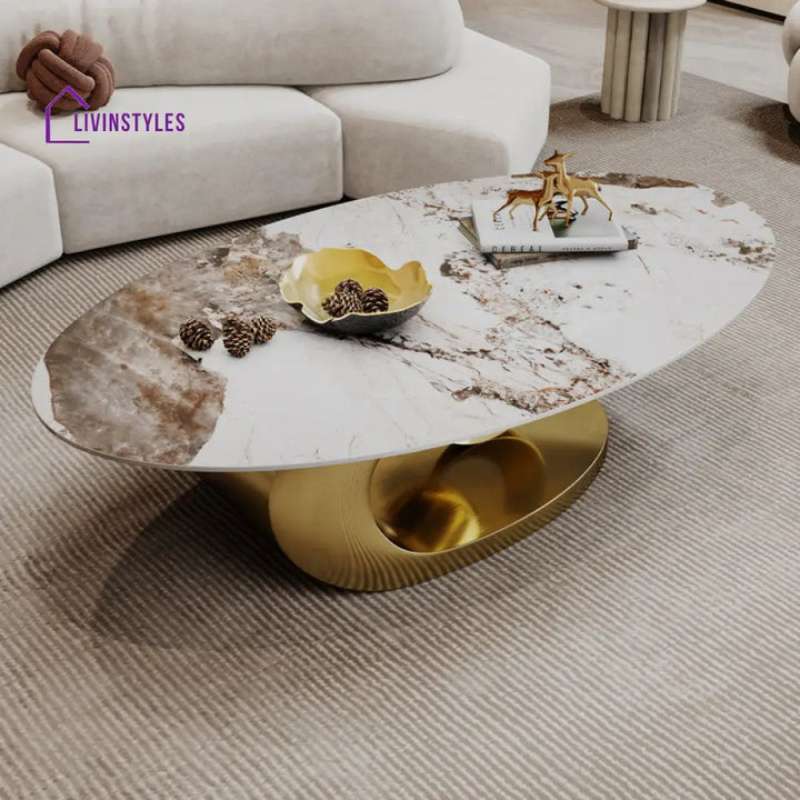 Preksha Luxurious Marble Top Stainless Steel With Pvd Coated Single Ball And Moon Coffee Table