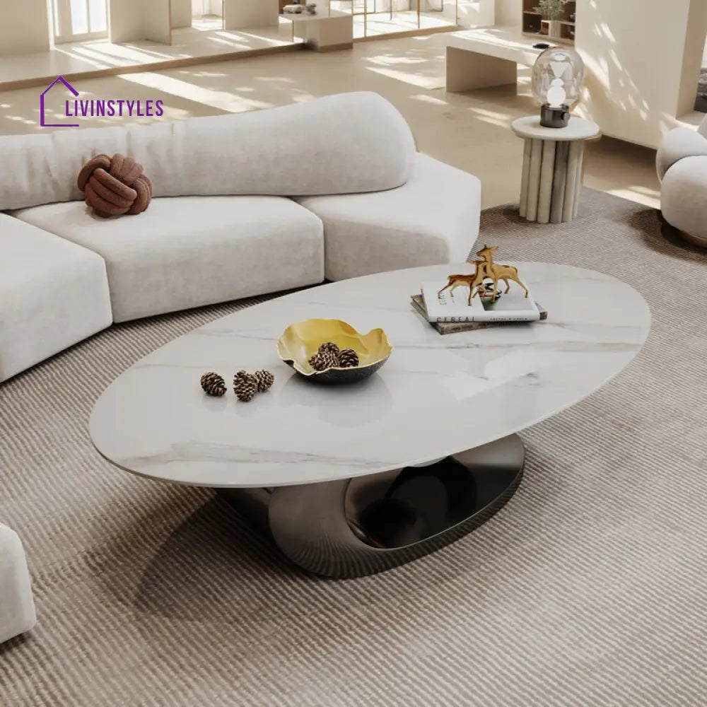 Preksha Luxurious Marble Top Stainless Steel With Pvd Coated Single Bool Coffee Table