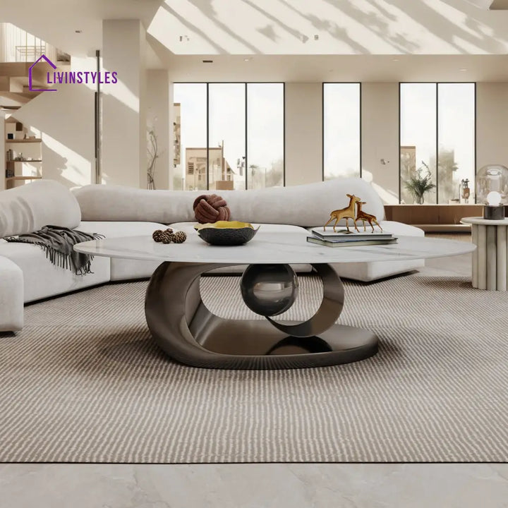 Preksha Luxurious Marble Top Stainless Steel With Pvd Coated Single Bool Coffee Table