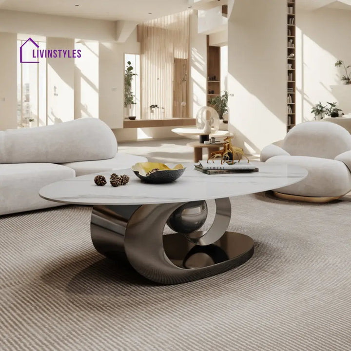 Preksha Luxurious Marble Top Stainless Steel With Pvd Coated Single Bool Coffee Table