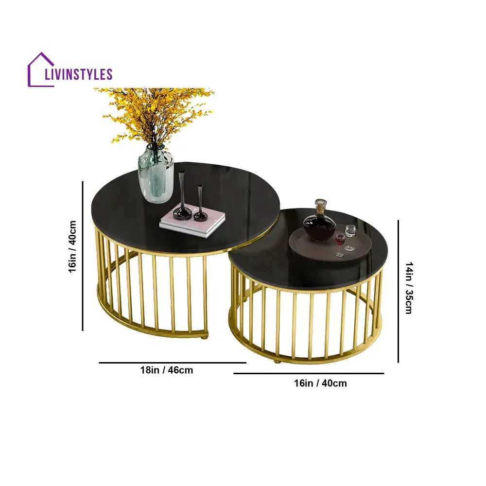 Premium Golden Caged with Black Marble Table Set of 2 Table