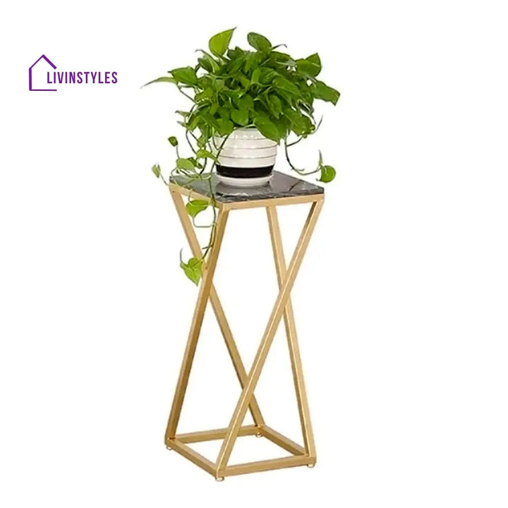 Premium Metal Planter Stand With Black Marble At Top (Set of 3) Table