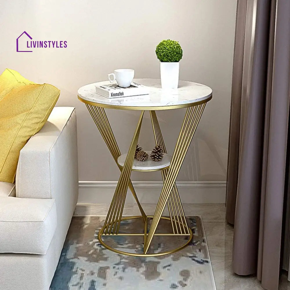 Premium Unique Natural Marble Designer Metal Side Table