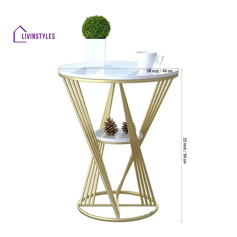 Premium Unique Natural Marble Designer Metal Side Table