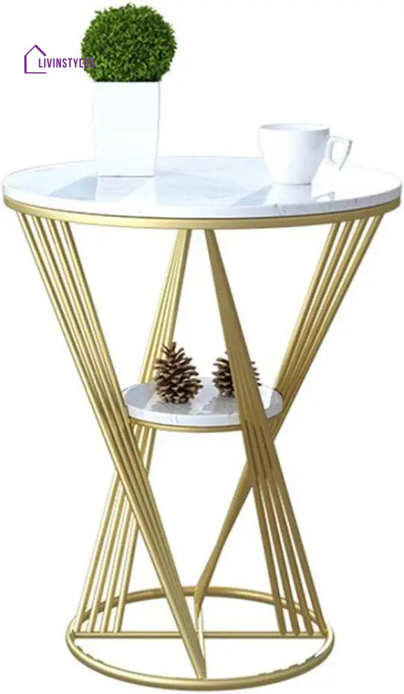 Premium Unique Natural Marble Designer Metal Side Table