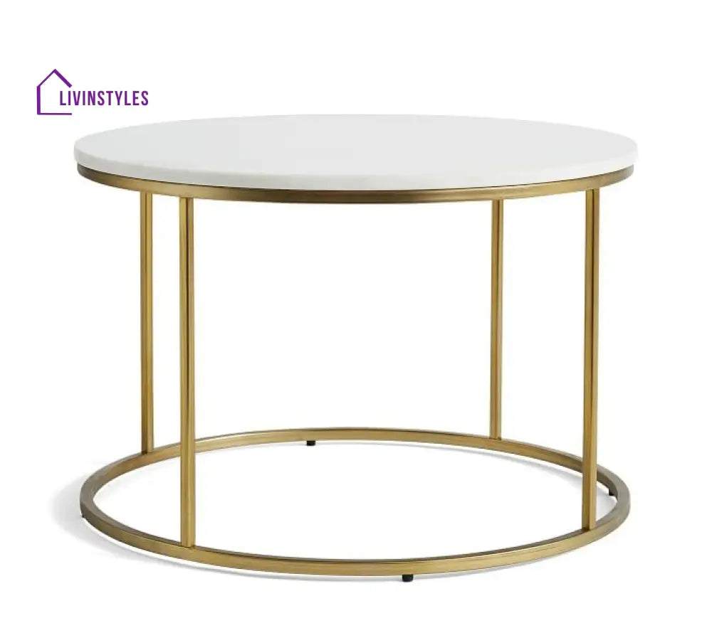 Premium White Marble Round Shaped Golden Stand Center Table Table