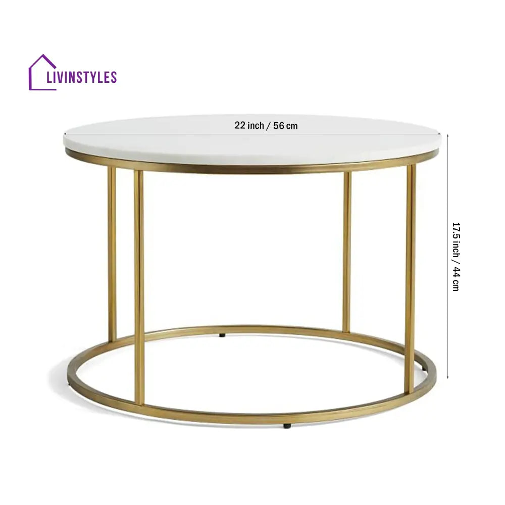 Premium White Marble Round Shaped Golden Stand Center Table Table