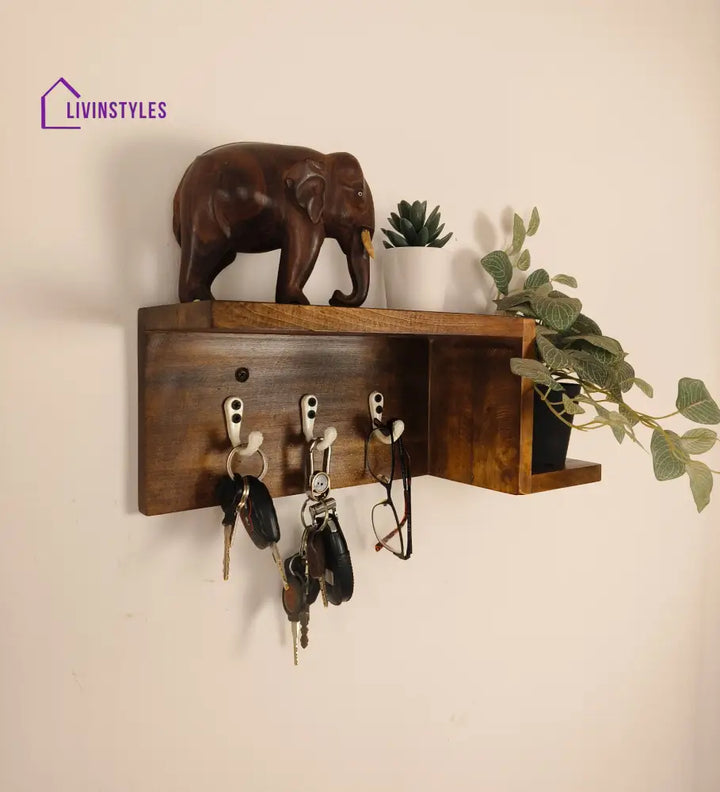 Preston Wooden Wall Shelf Organiser With Key Holders