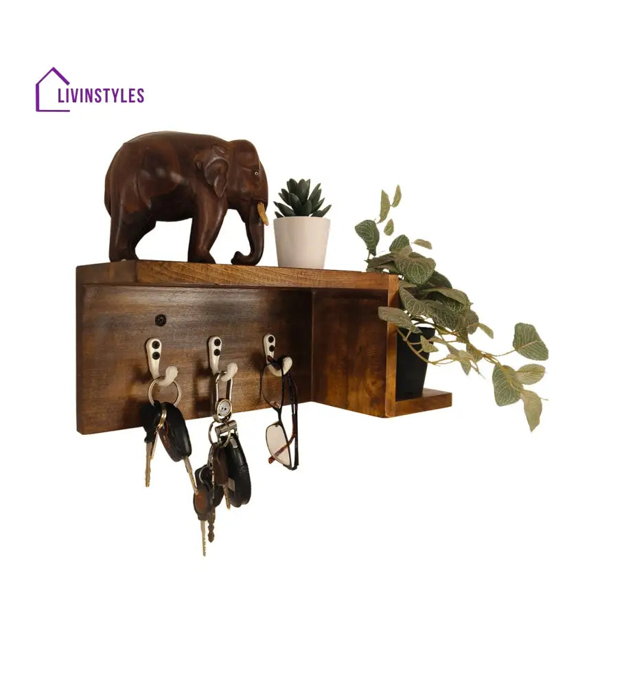 Preston Wooden Wall Shelf Organiser With Key Holders